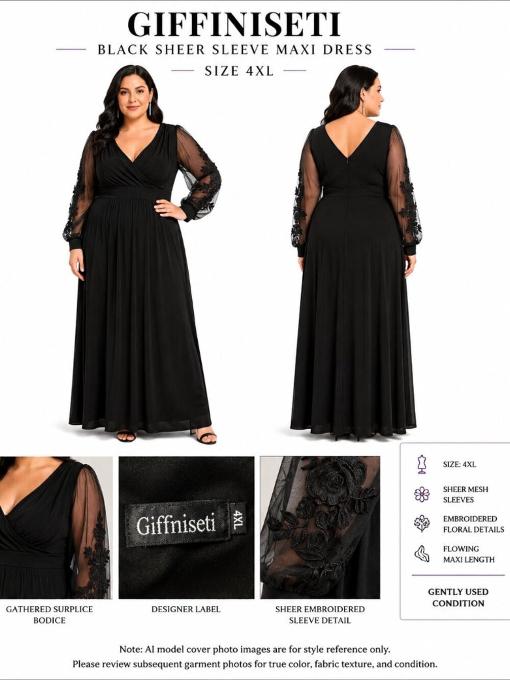 GIFFINISETI BLACK SHEER SLEEVE MAXI 4XL